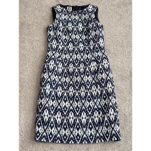 Anne Klein Sleeveless Navy and White Patterned Dress